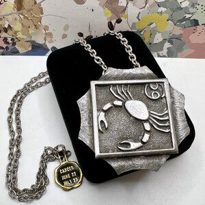 Luca Razza Cancer Zodiac Pewter Plaque 1970's Necklace